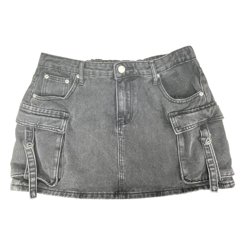 Charlotte Russe Large Faded‎ Black Denim Cargo Mini Skirt